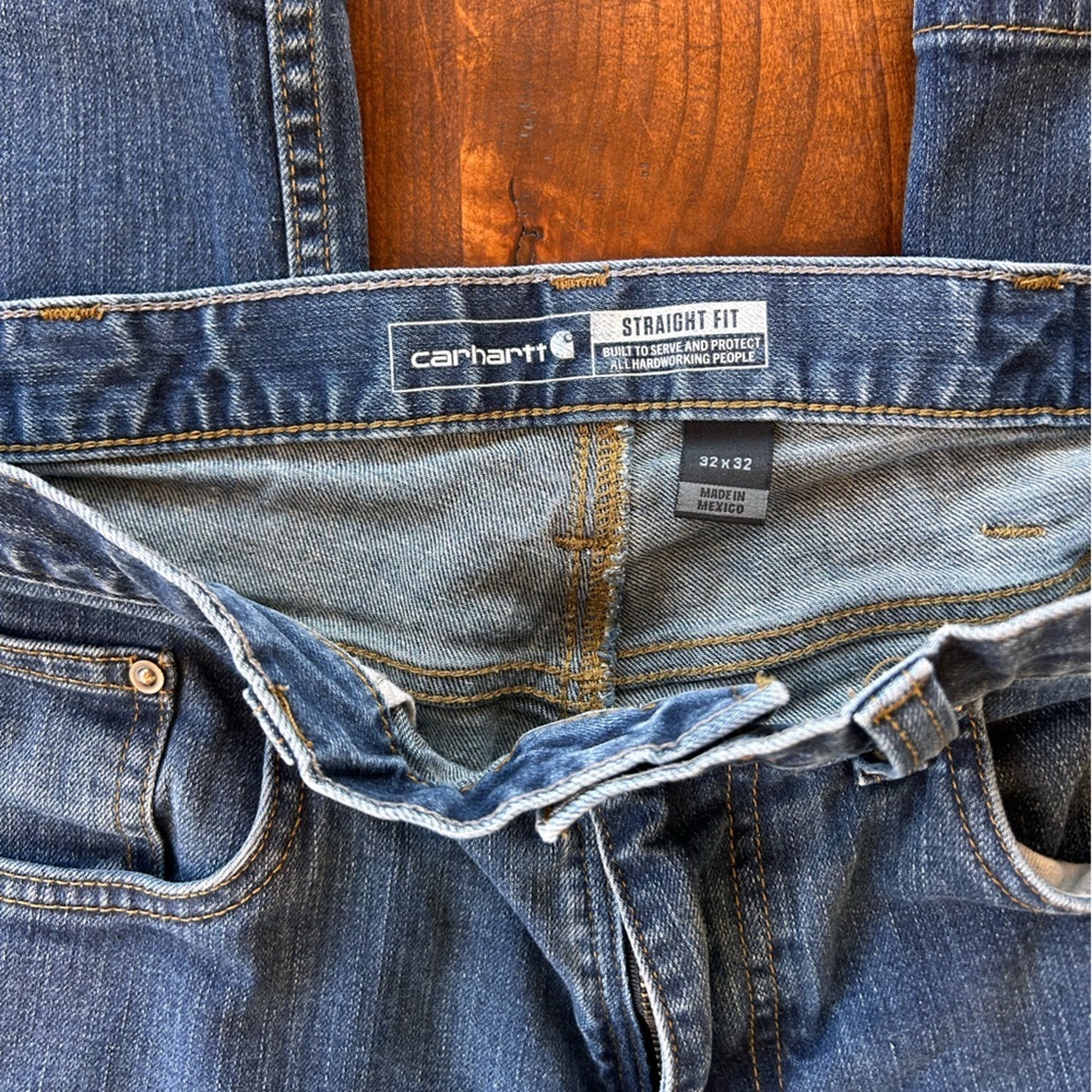 Carhartt Straight Fit Jeans Mens 32x32 Blue Denim Workwear Classic 5 Pocket - Picture 4 of 5
